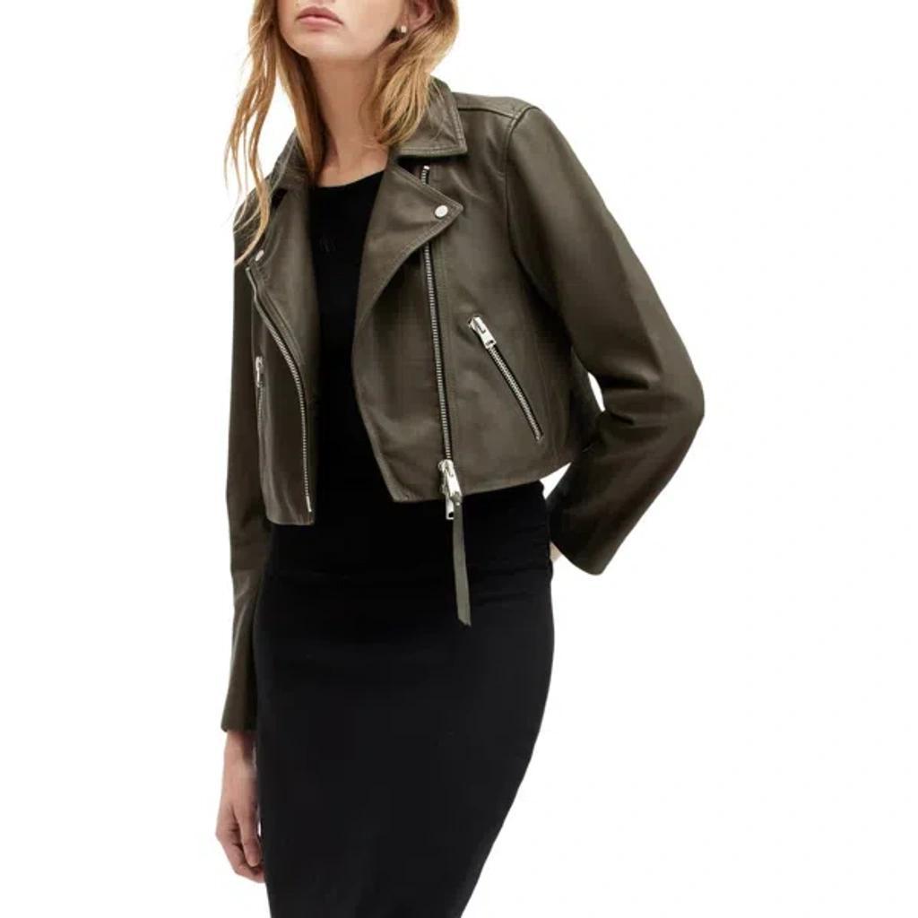 Dalby Crop Leather Biker Jacket In Tarmac Green Product Image