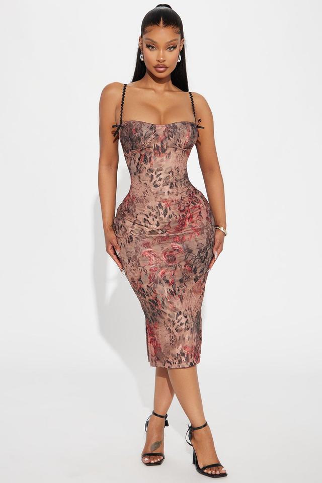 Sassy Lace Midi Dress - Brown/combo Product Image