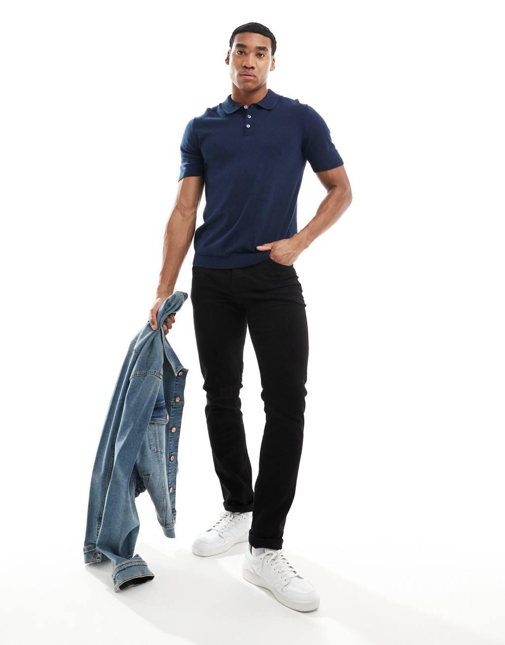 Jack & Jones knitted polo in navy Product Image