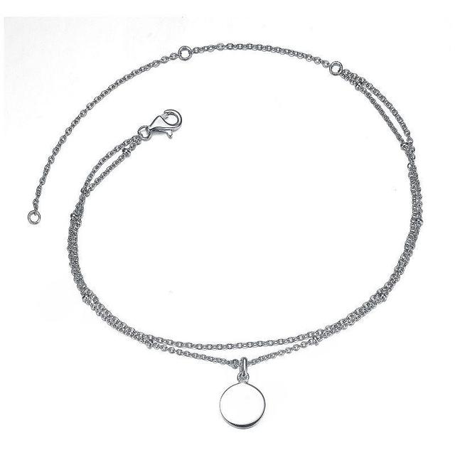 Sterling Silver Medallion Disc Dangle Charm Double-Layer Chain Anklet, Womens, Size: 7+1.25+2 Product Image