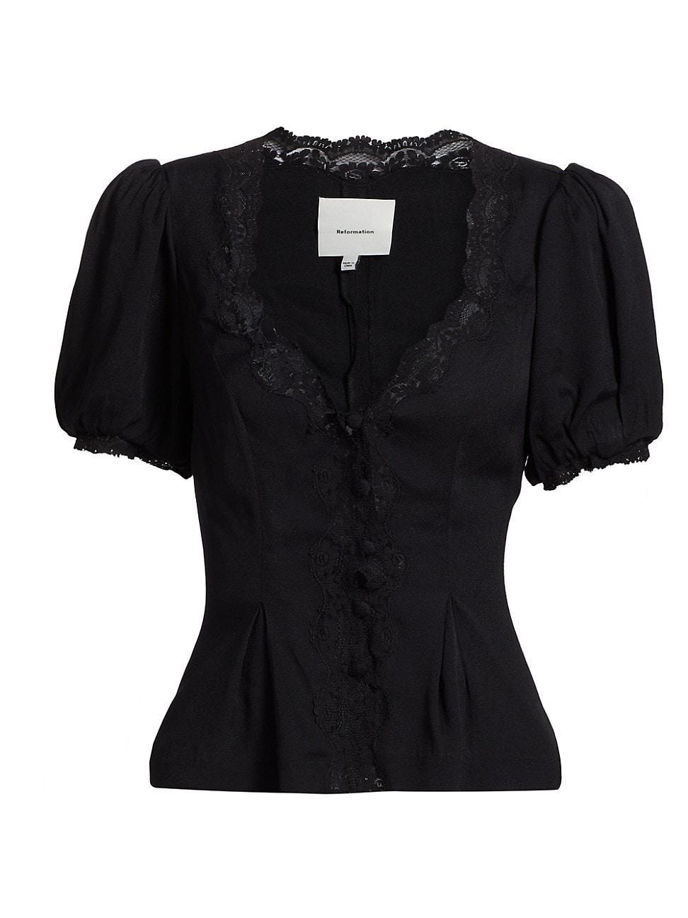 Womens Minette Crepe-Lace V-Neck Top Product Image