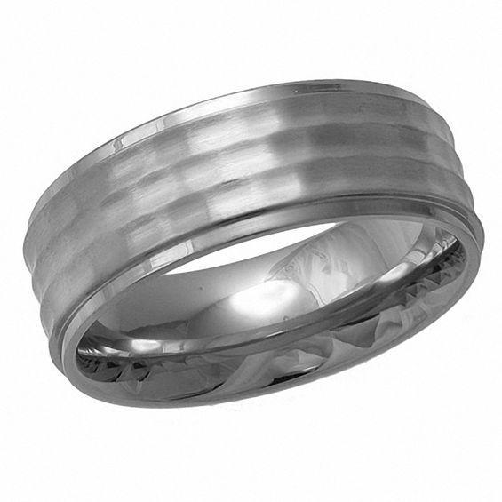 Men's 8.0mm Hammered Stainless Steel Wedding Band Product Image