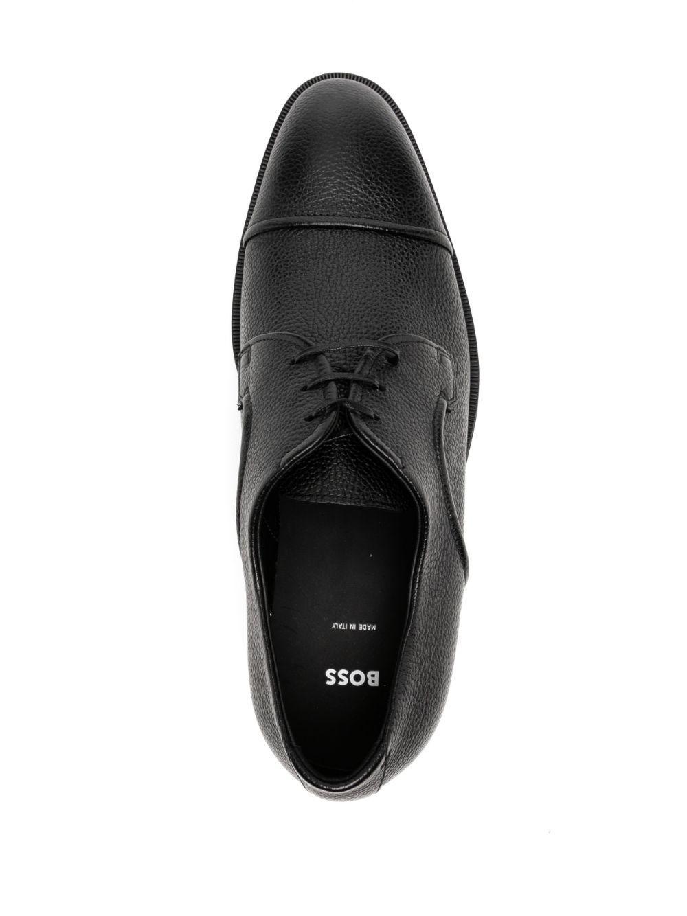 HUGO BOSS Grained-leather Derby Shoes With Anti-slip Sole In Dark Brown Product Image