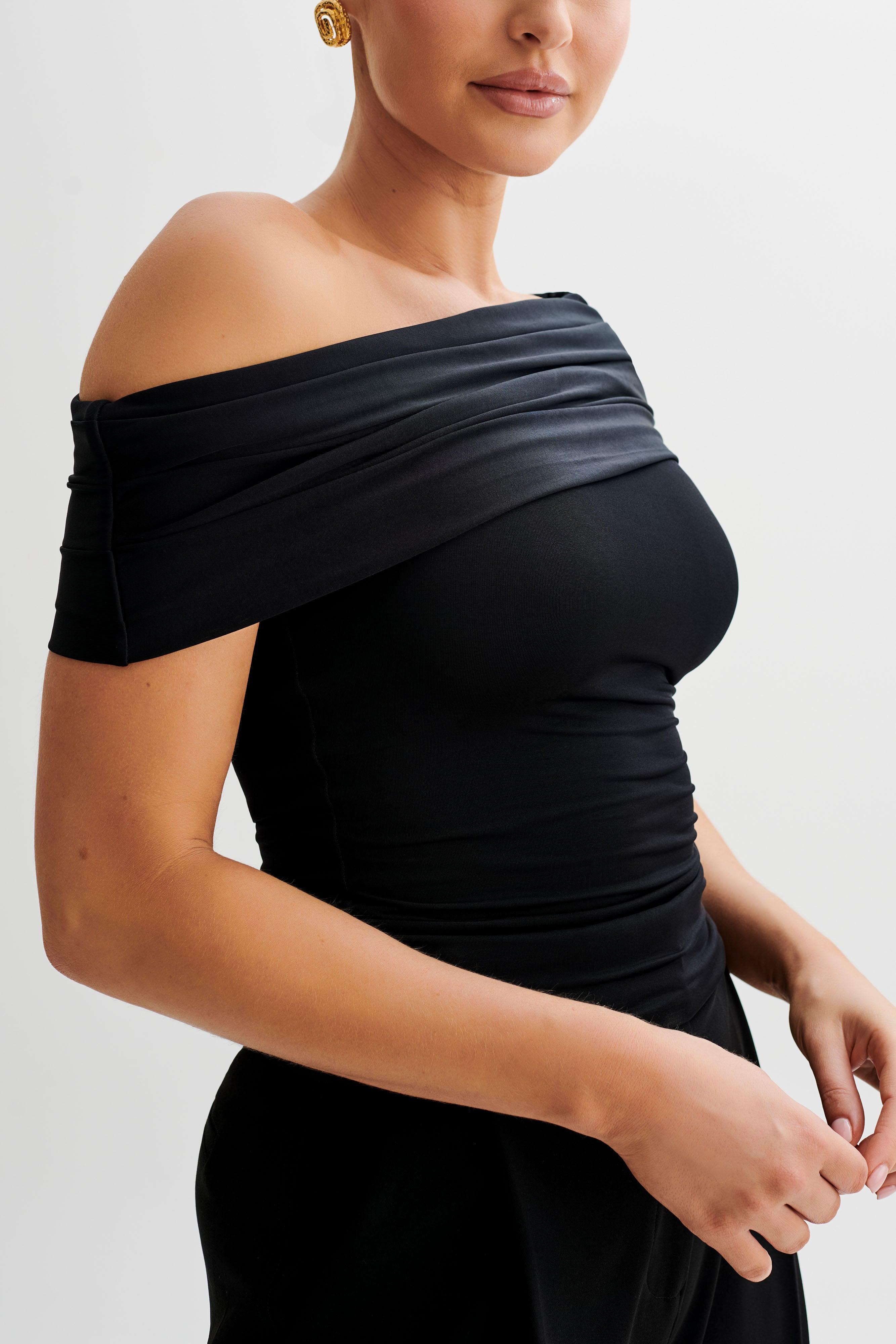 Cassandra Off Shoulder Slinky Top - Black Product Image