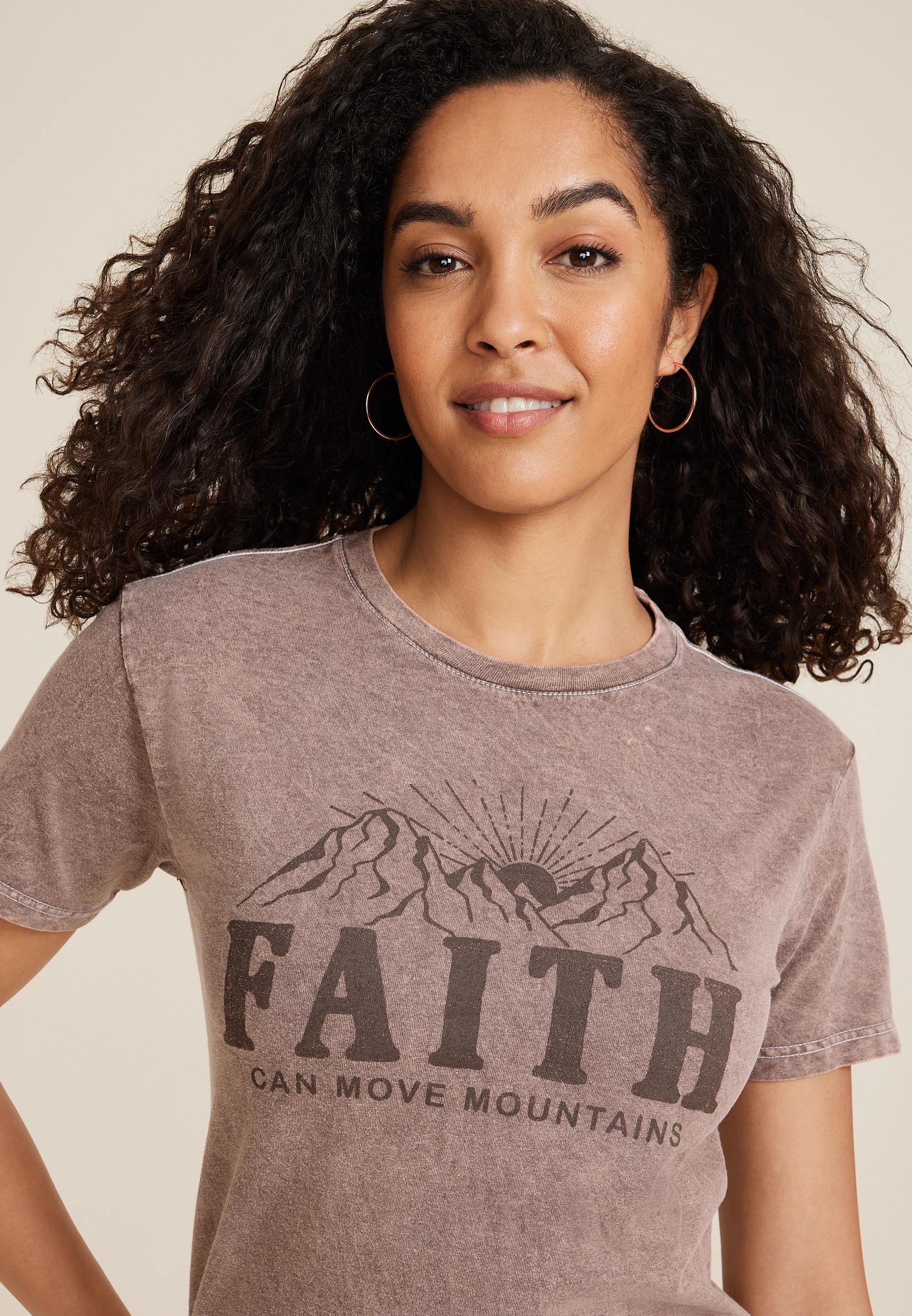 Maurices Womens X Large Size Faith Can Move Mountains Oversized Fit Graphic Tee Brown Product Image