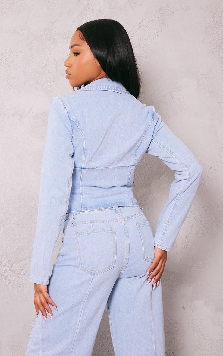 Light Blue Wash Corset Detail Cropped Denim Jacket Product Image