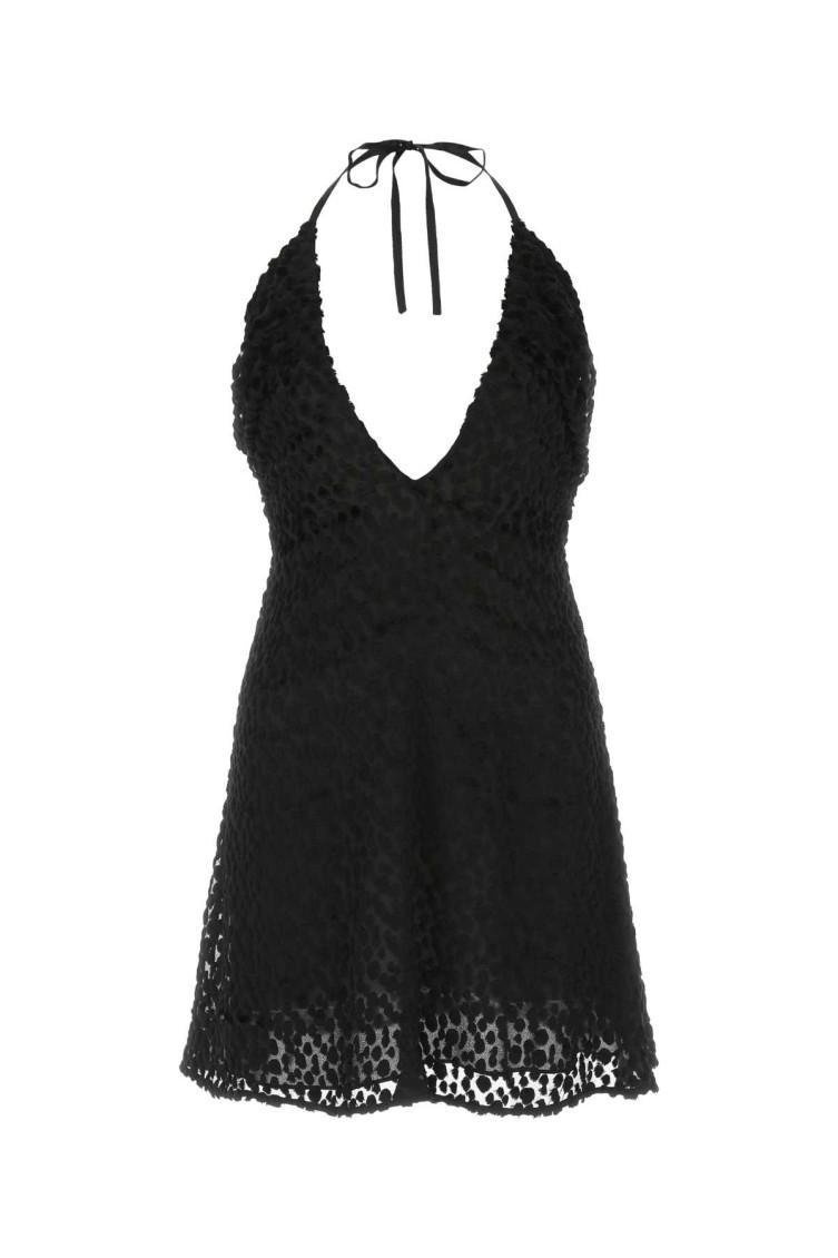 V-neck A-line Lace Mini Dress In Black Product Image