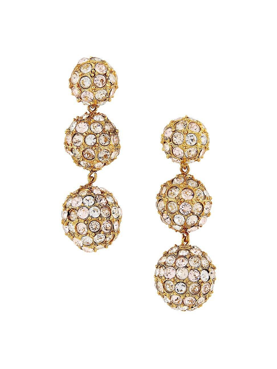 Womens Tri Goldtone & Crystal Ball Drop Earrings Product Image