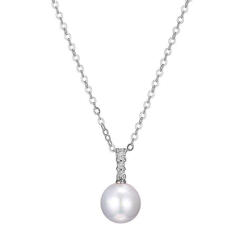 Maralux Sterling Silver Freshwater Cultured Pearl & Diamond Accent Drop Pendant Necklace, Womens White Product Image