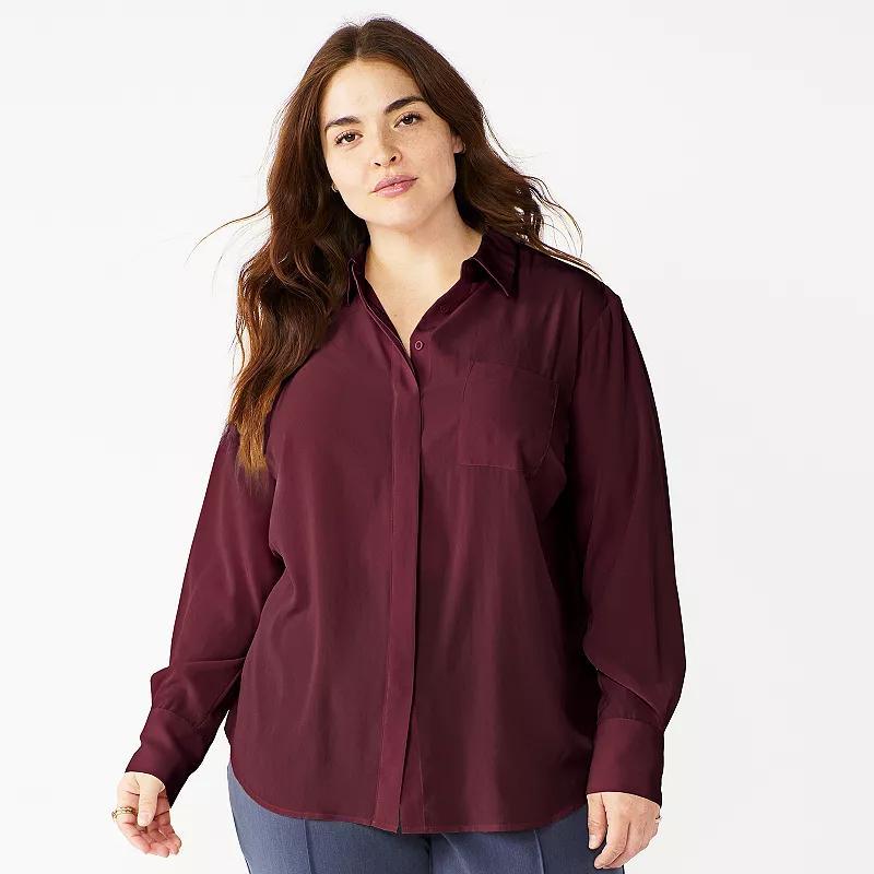 Plus Size Nine West Drapey Button Down Shirt, Womens Product Image