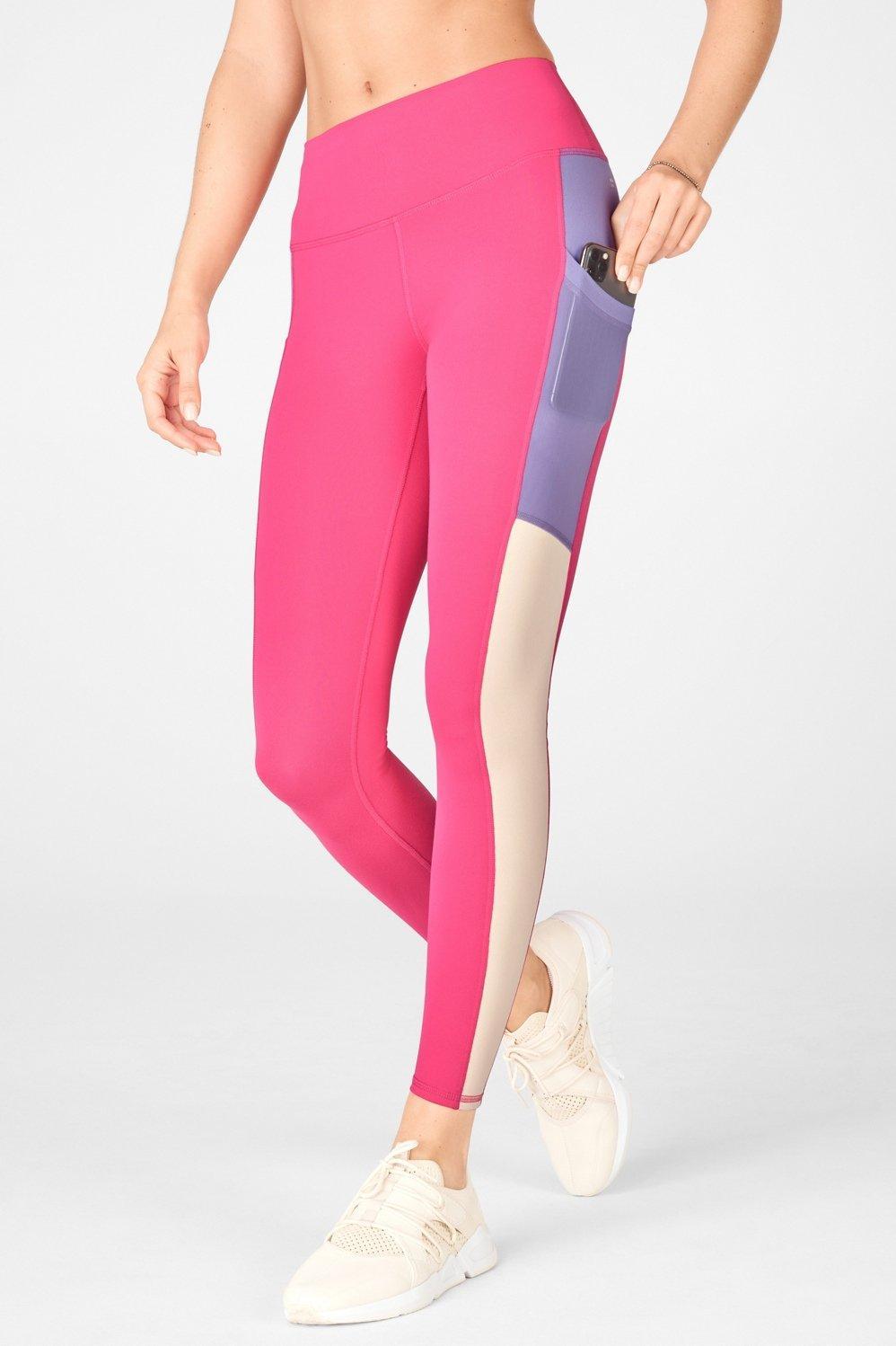 Fabletics On-the-Go High-Waisted Legging Womens Plush Pink/Violetta/Tapioca plus Size 4X Product Image