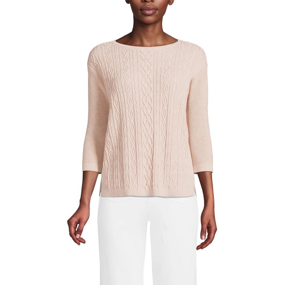 Lands' End Women's Drifter Cotton Cable Stitch Sweater - Medium - Opulent Pearl Heather Product Image