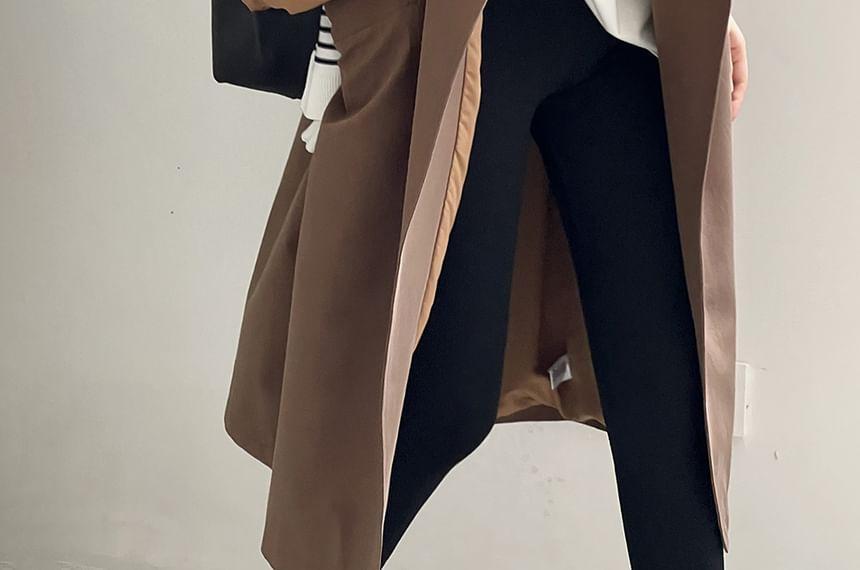 Stand Collar Plain Midi Single-Button Trench Coat Product Image