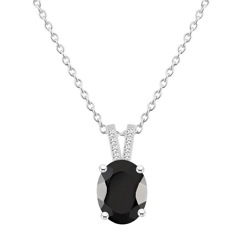 Alyson Layne Sterling Silver Oval Black Onyx Diamond Accent Pendant Necklace, Womens Product Image