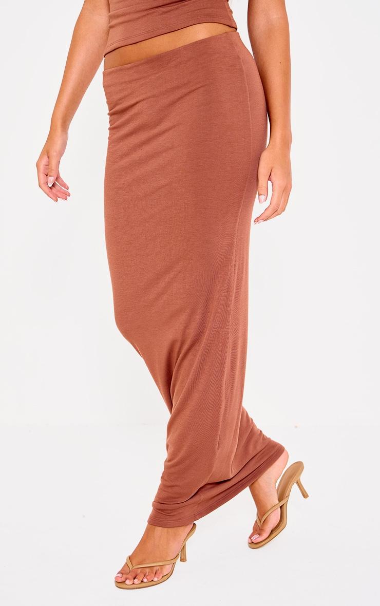 Chocolate Double Contour Jersey Low Rise Maxi Skirt Product Image