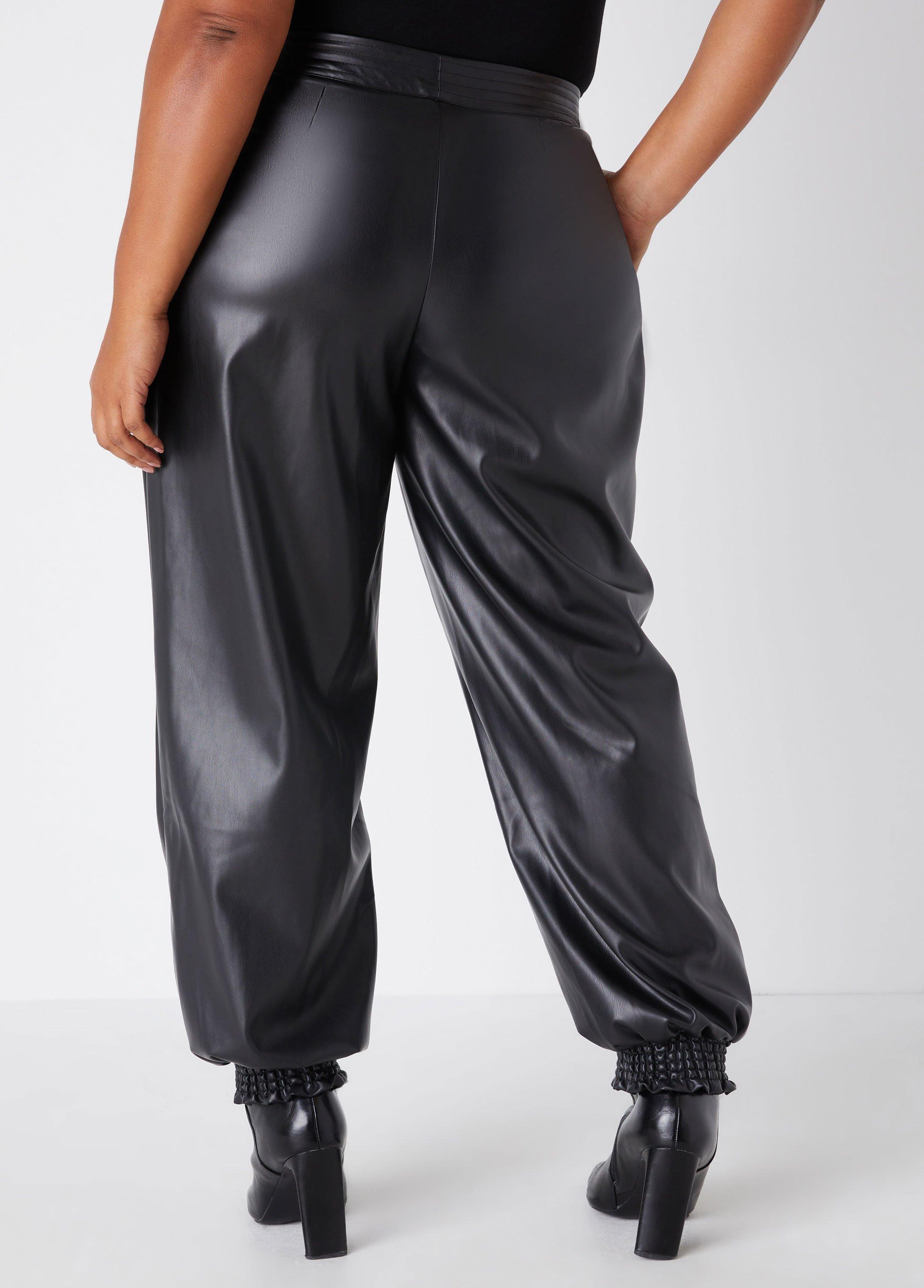 High Rise Faux Leather Joggers Product Image