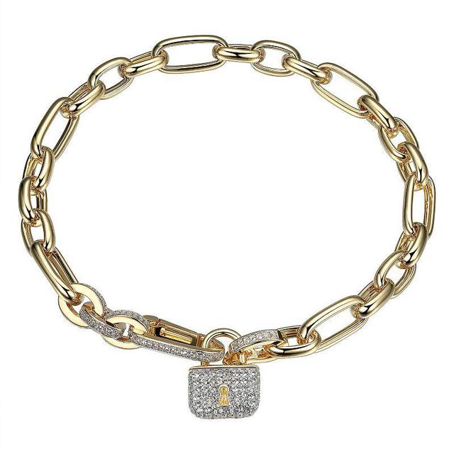 18k Gold Over Silver Lab Created White Sapphire Lock Charm Bracelet, Womens Gold Tone Product Image