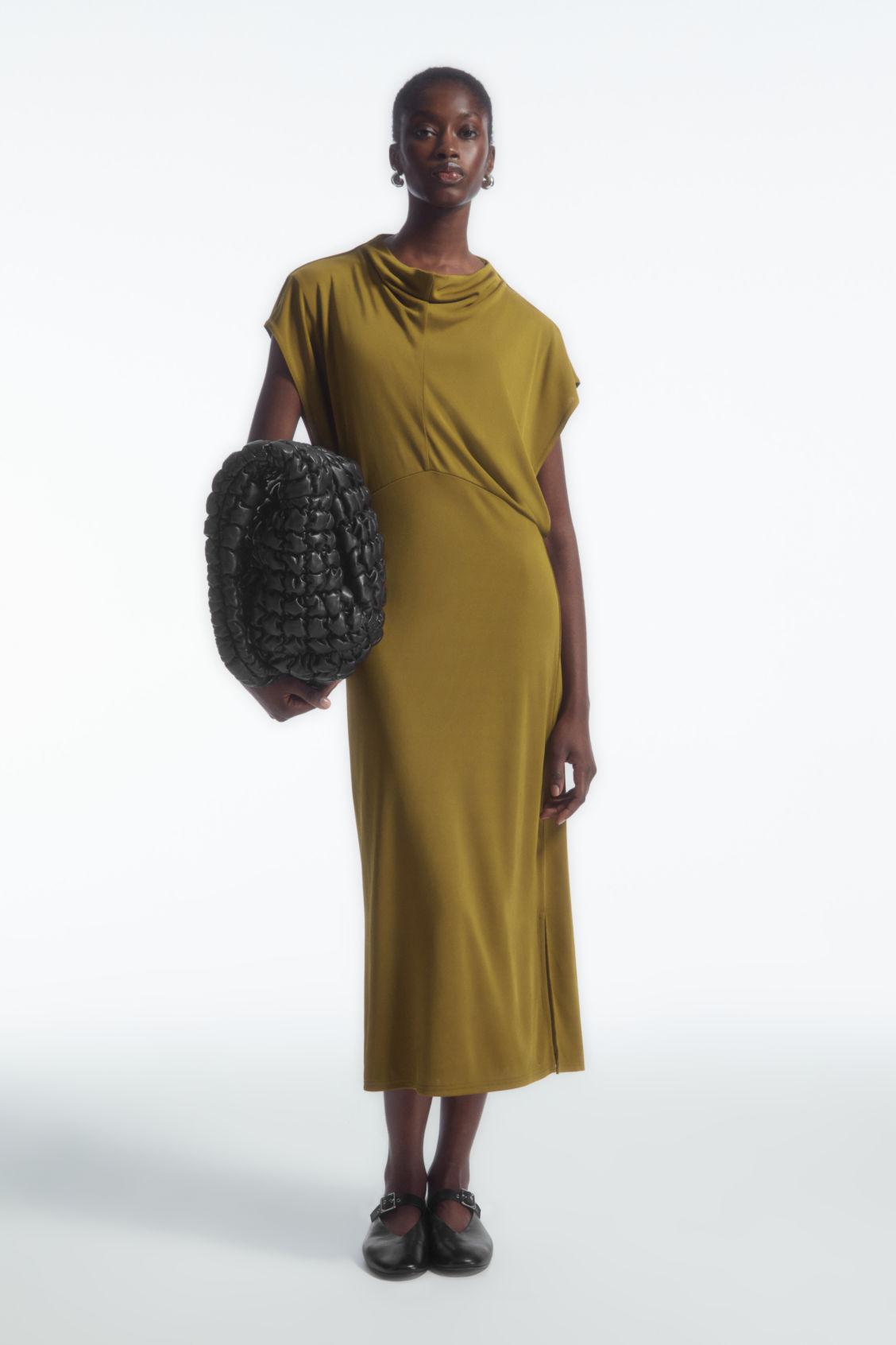 DRAPED COWL-NECK MIDI DRESS Product Image