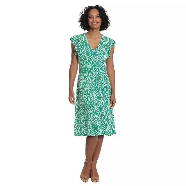 Womens London Times Ruffle Sleeve Print Midi Dress Green Product Image