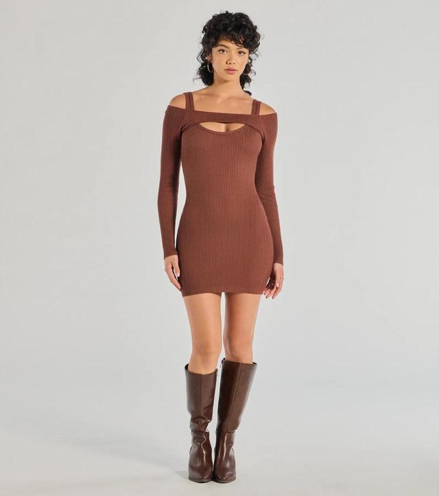 Effortless Vibe Ribbed Knit Long Sleeve Mini Dress Product Image