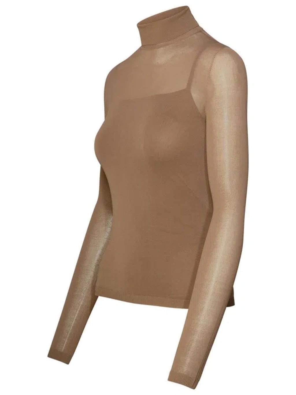 MAX MARA Wool Gauze Turtleneck In Brown Product Image