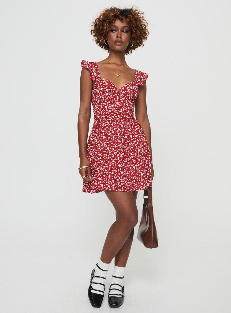 So Sweet Mini Dress  Red / Floral Product Image