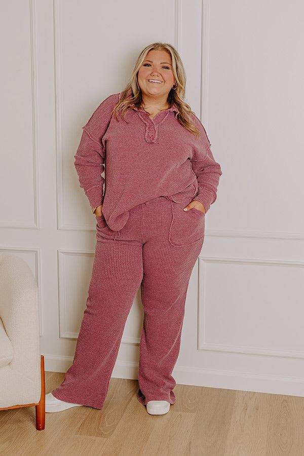 Cozy Haven High Waist Vintage Wash Knit Pants in Sangria Curves Product Image