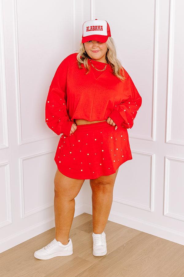 Sideline Chic High Waist Pearl Embellished Skort in Red Curves Product Image