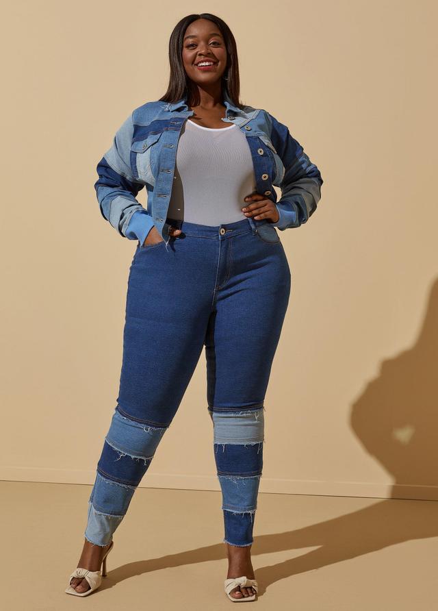 Plus Size Mid Rise Patchwork Skinny Jeans Ashley Stewart Product Image