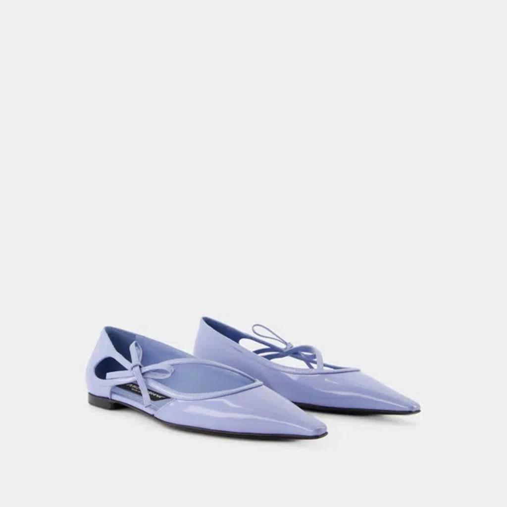 DOLCE & GABBANA Polished Calfskin Ballet Flats In Light Blue Product Image