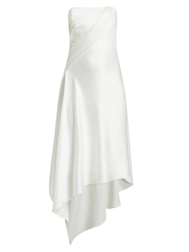 Womens Asymmetric Satin Strapless Midi-Dress Product Image