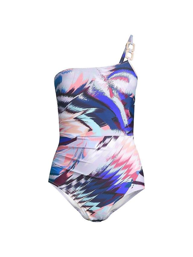 Womens Kara Abstract-Print One-Shoulder Swimsuit Product Image