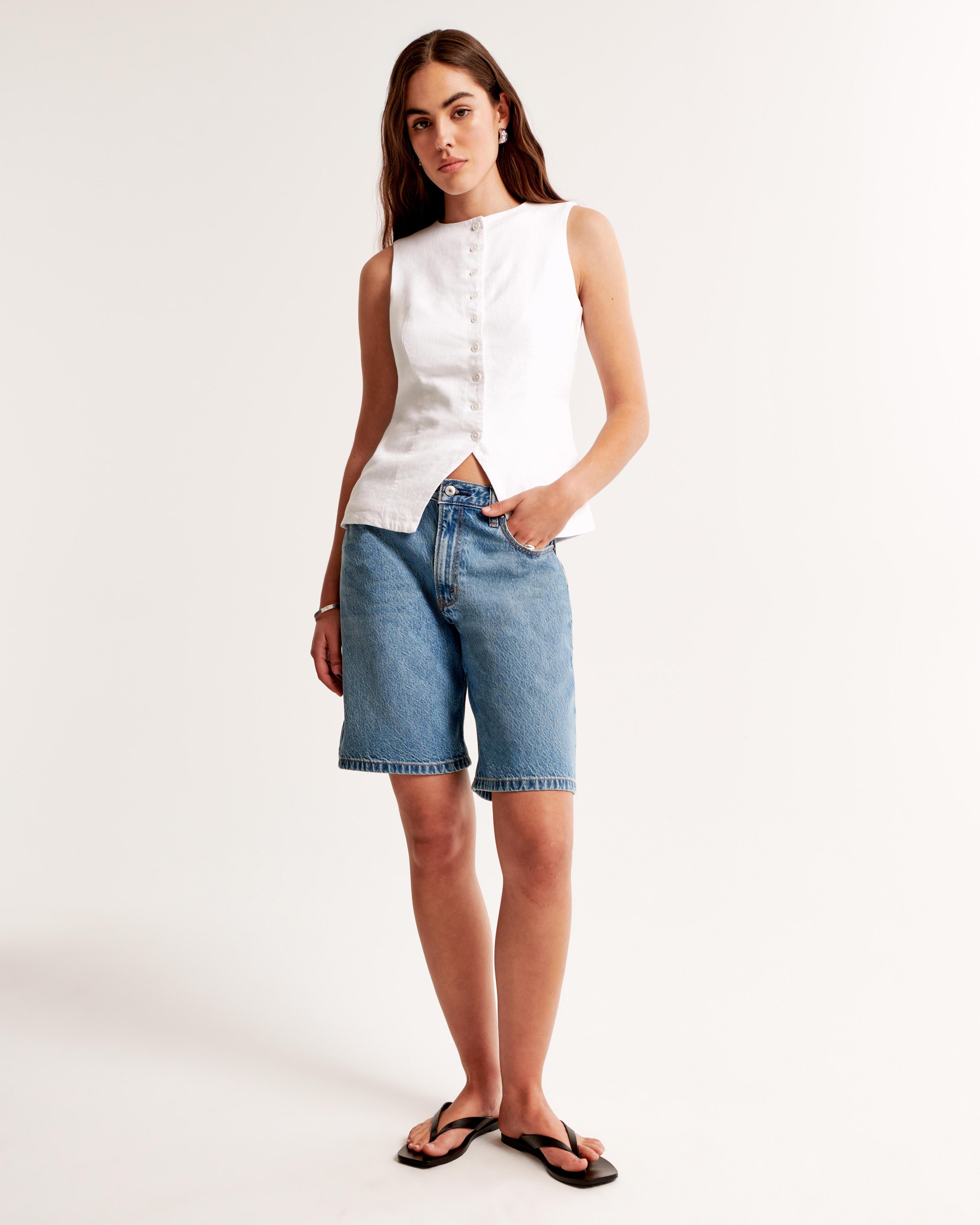 The A&F Mara Linen-Blend Button-Through Vest Product Image