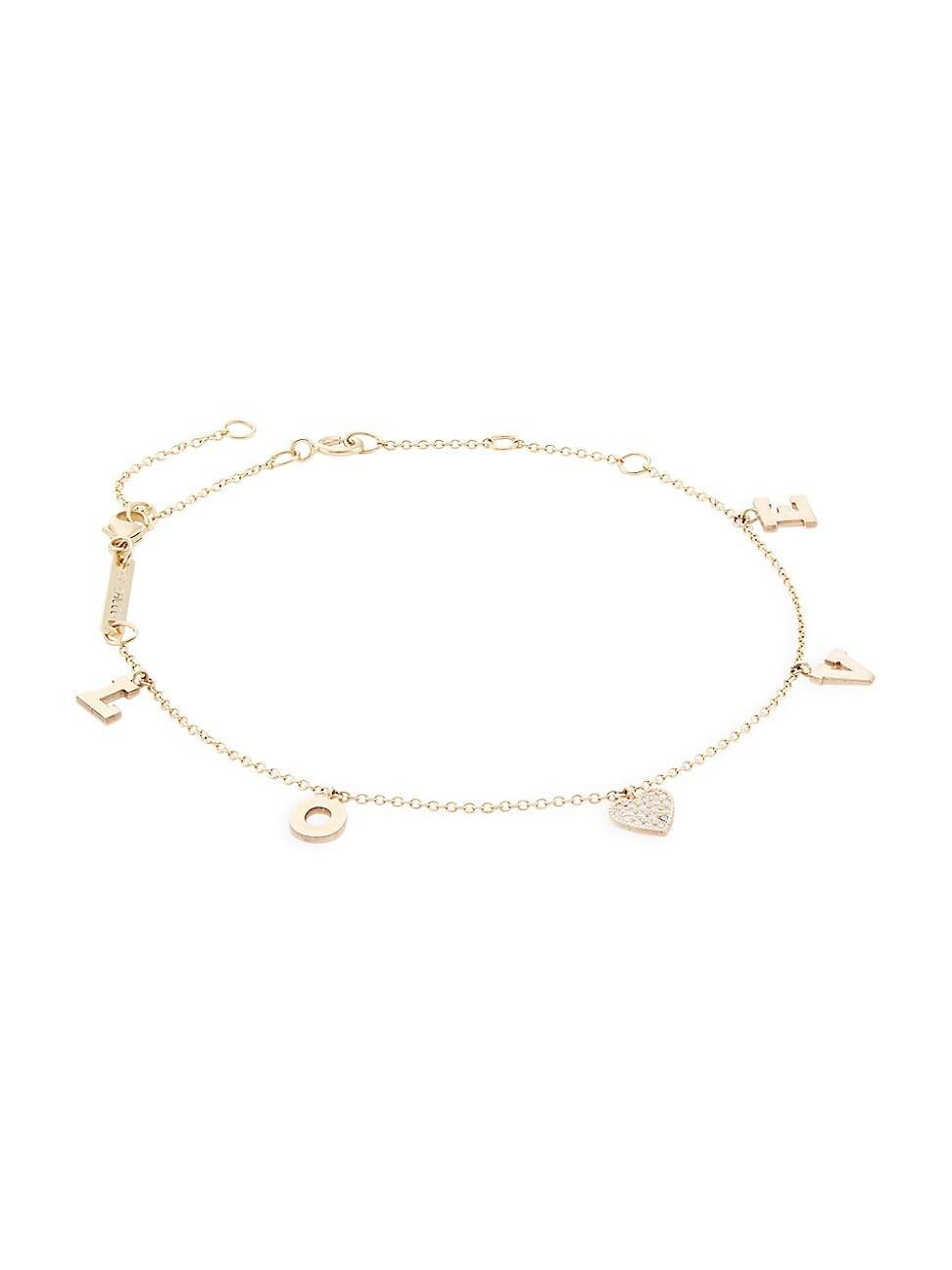 Womens Personalized 14K Gold & Diamond Love Charm Bracelet Product Image