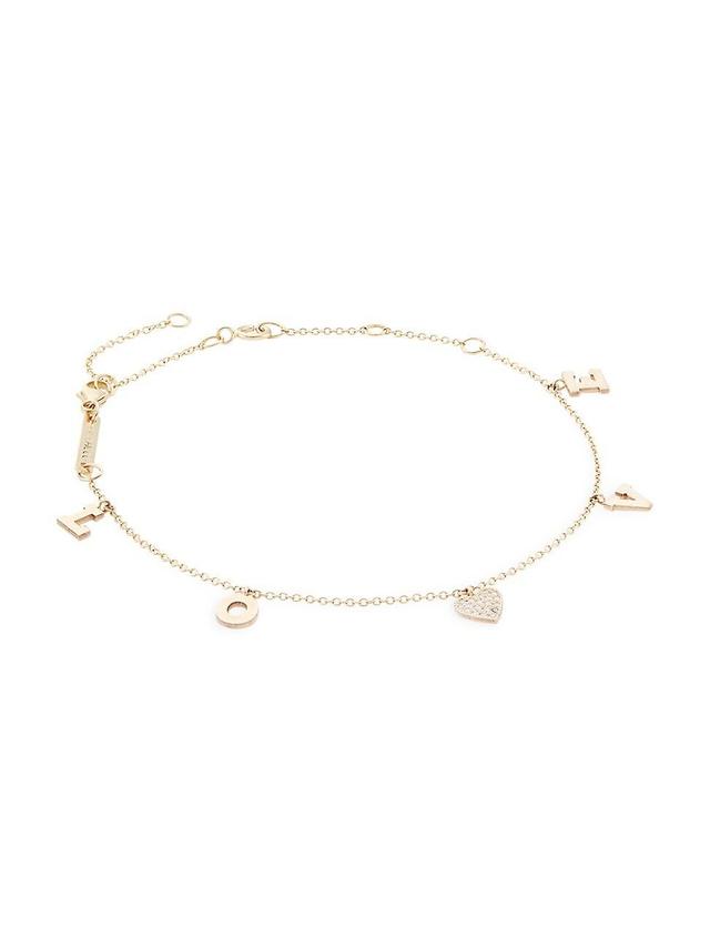 Womens Personalized 14K Gold & Diamond Love Charm Bracelet Product Image