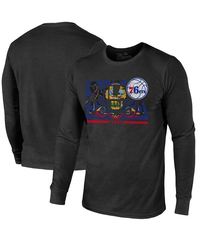 Mens Majestic Threads Black Philadelphia 76ers City and State Tri-Blend Long Sleeve T-shirt Product Image