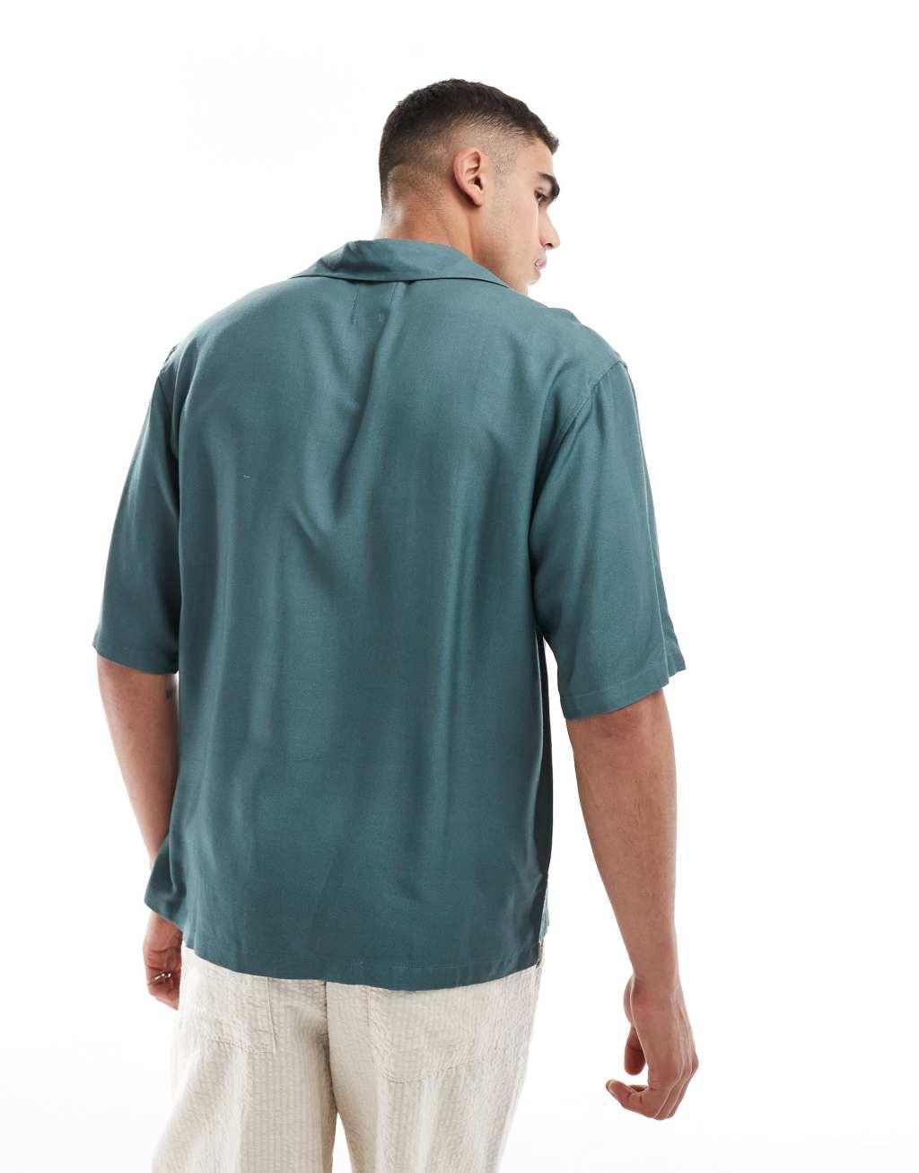 ONLY & SONS revere collar shirt with floral border print in teal Product Image