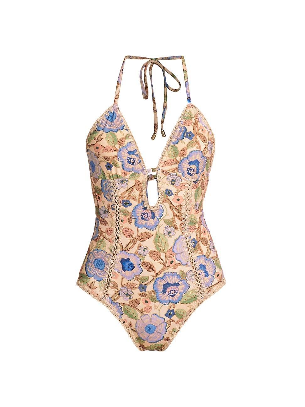 Womens Junie Floral Crochet-Edge One-Piece Swimsuit Product Image