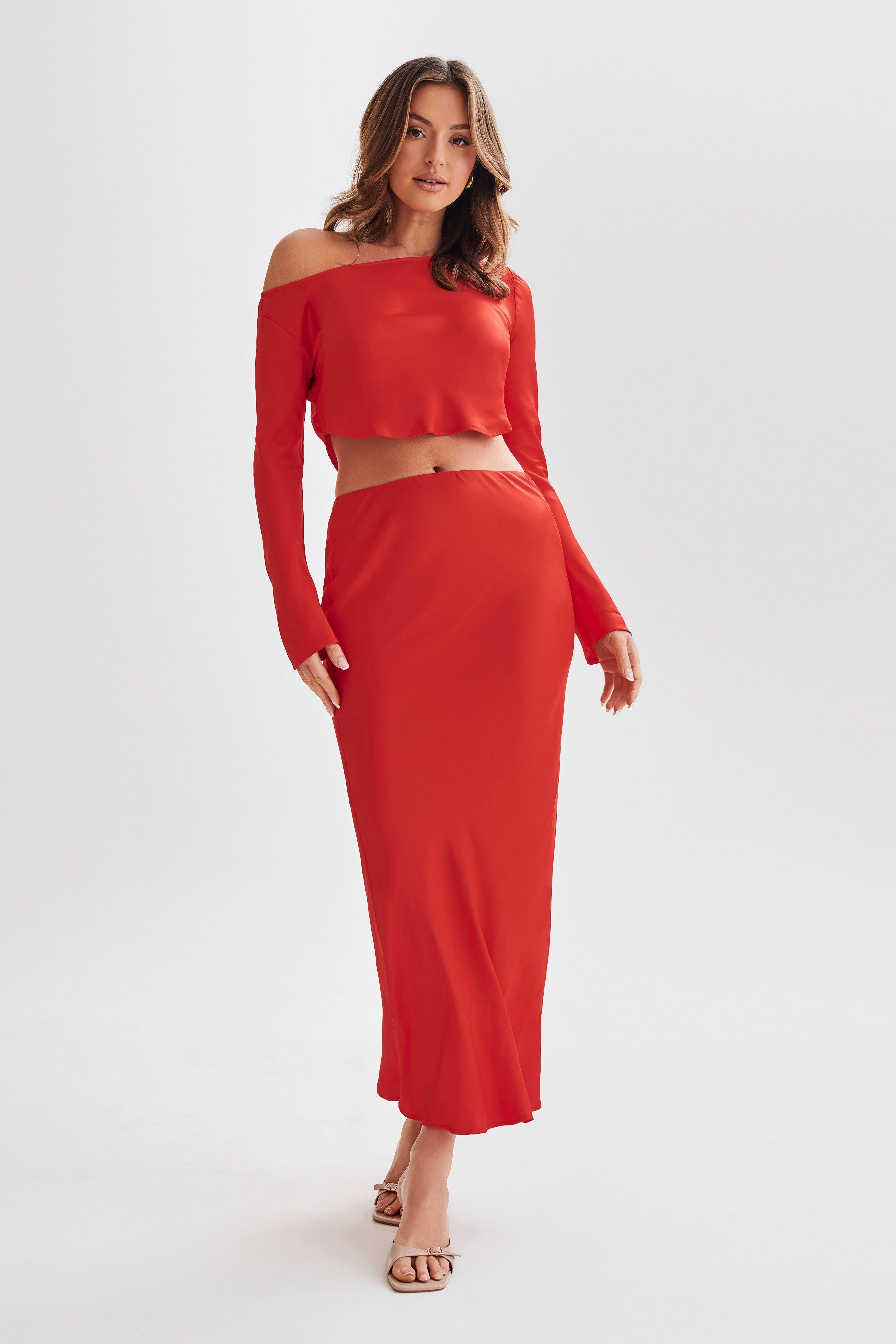 Violeta One Shoulder Satin Top - Red Product Image