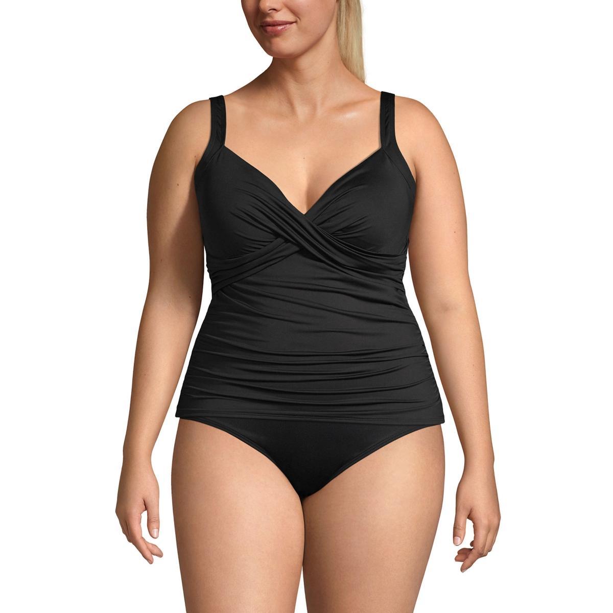 Plus Size Lands End UPF 50 Wire-Free Surplice Tankini Top, Womens Black Product Image