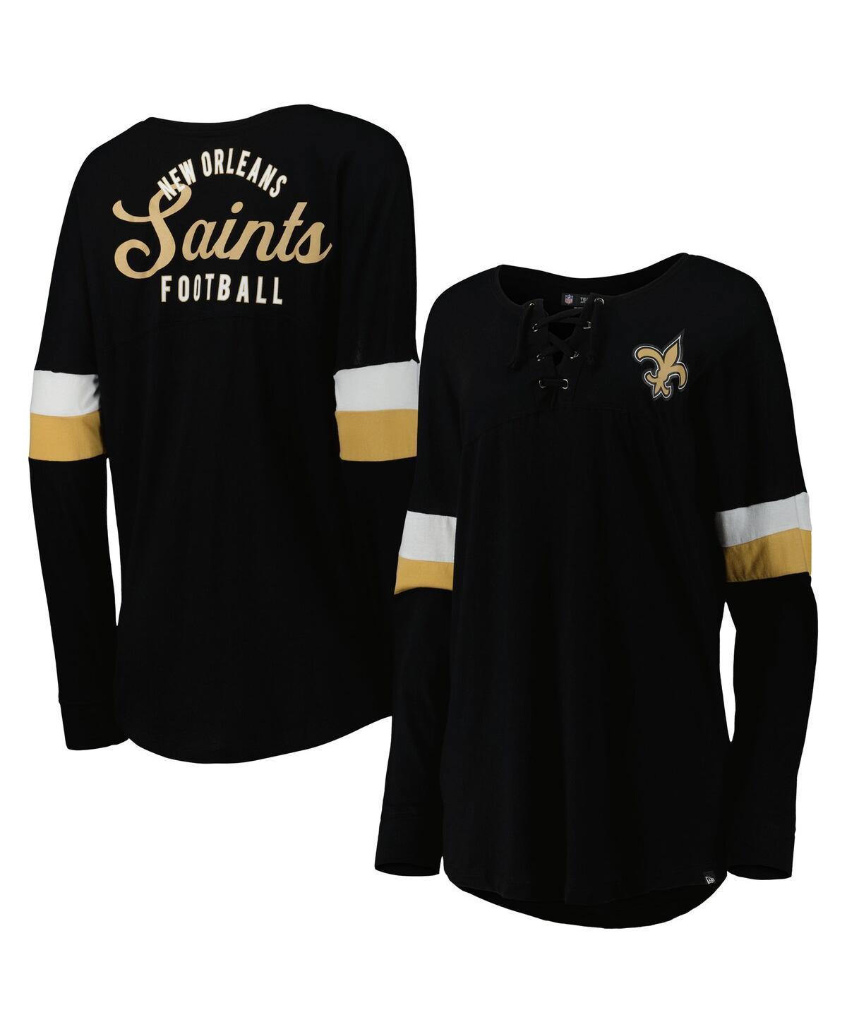 Womens New Era New Orleans Saints Athletic Varsity Lightweight Lace-Up Long Sleeve T-Shirt Product Image