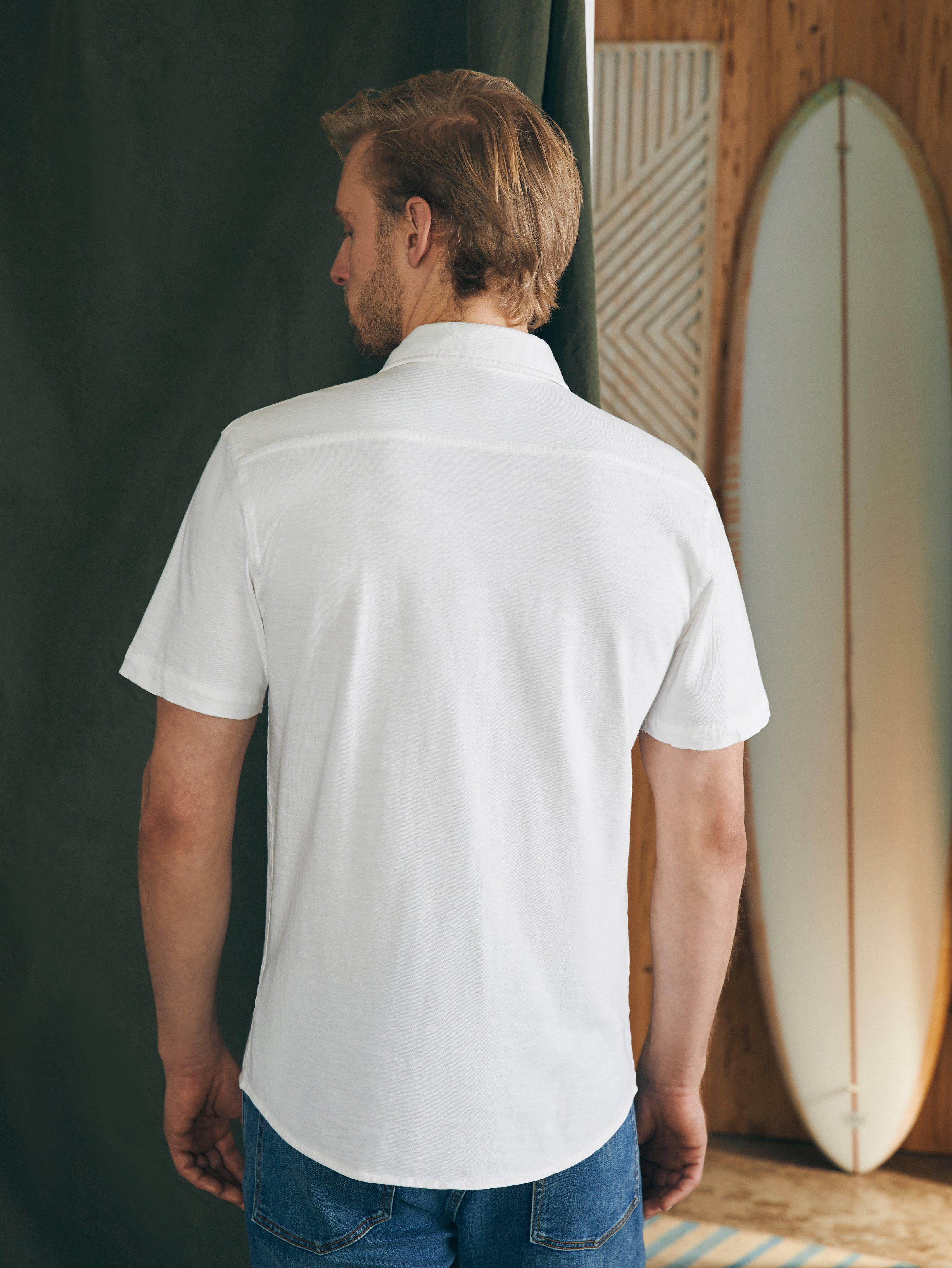 Short-Sleeve Sunwashed Knit Shirt (Single Pocket) - White Male Product Image