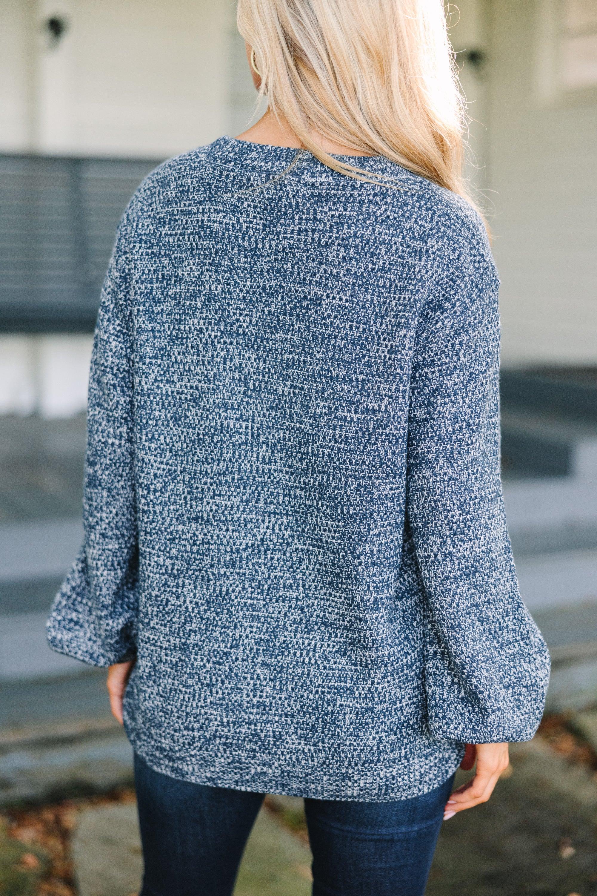 The Slouchy Teal Blue Bubble Sleeve Sweater Female Product Image