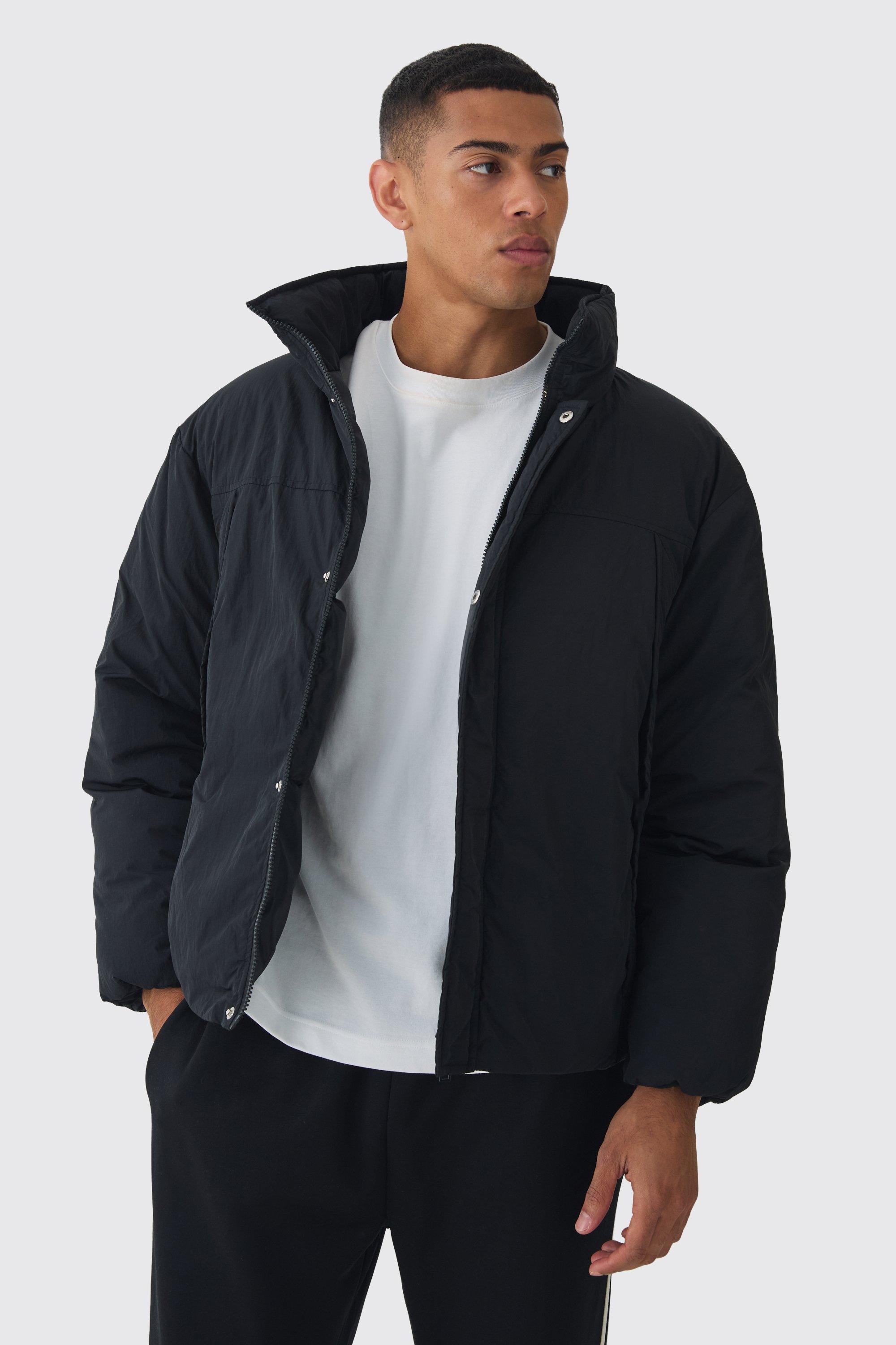 Funnel Neck Padded Jacket In Black | boohooMAN USA product image