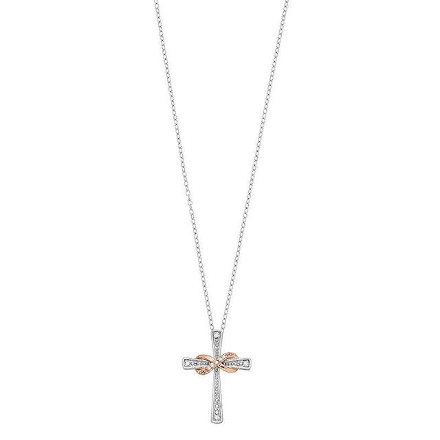 Two Tone 10k Rose Gold Over Silver Diamond Accent Infinity & Cross Pendant, Womens Pink Tone Product Image