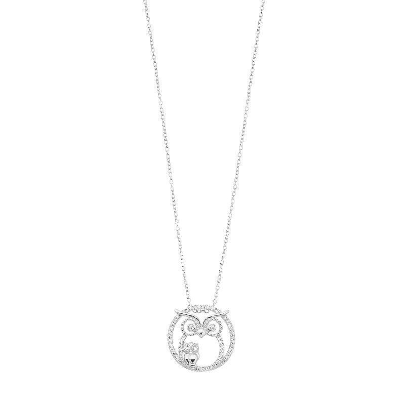 Sophie Miller Sterling Silver Cubic Zirconia Openwork Owl Pendant, Womens Silvertone Product Image