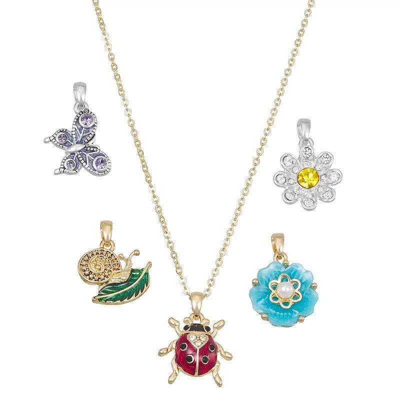 Napier Gold Tone Crystal Flower & Bug Interchangeable Pendant Necklace, Womens, Multicolor Product Image