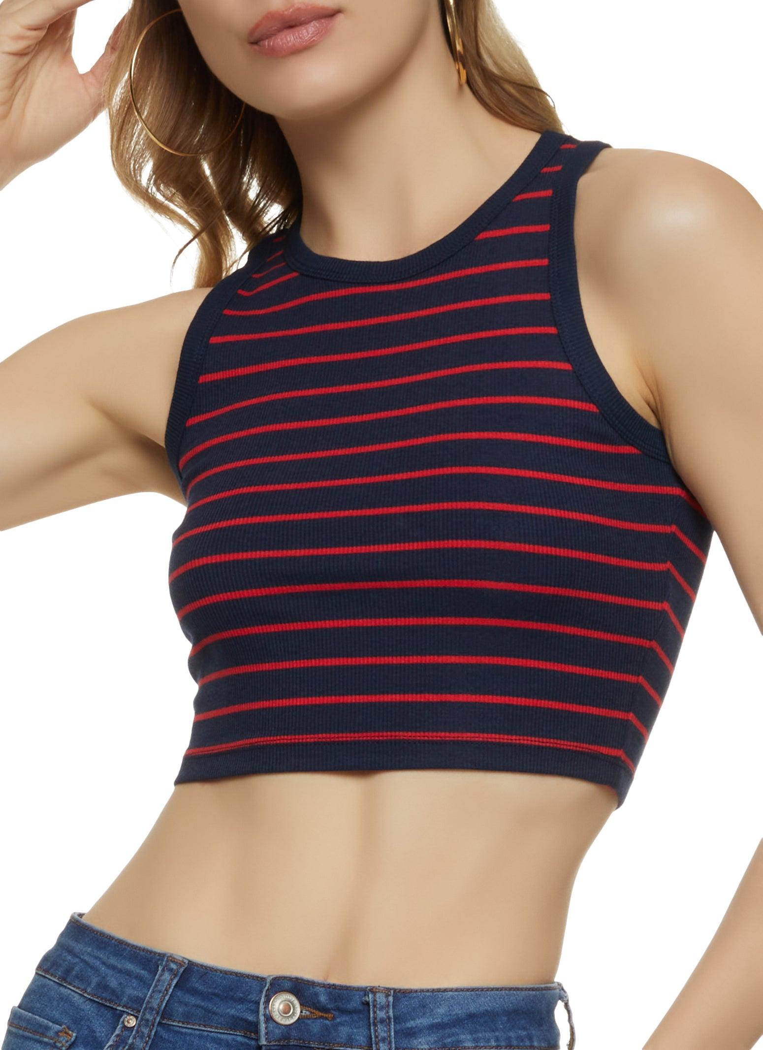 Womens Stripe Cropped Tank Top Product Image