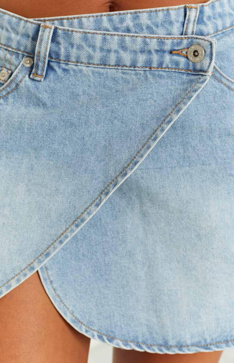 Alcmene Denim Asymmetrical Wrap Mini Skirt Product Image