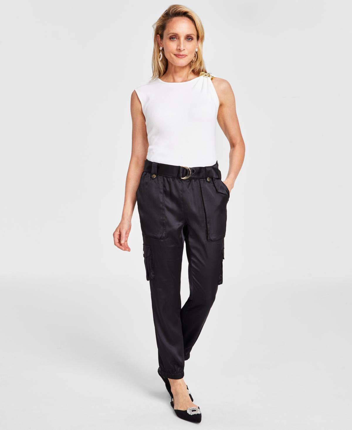 I.n.c. International Concepts Womens High-Rise Belted Satin Cargo Pants, Regular & Petite, Created for Macys Product Image